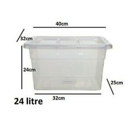 (24 (LITRE) 40 CM, 1 BOX) Clear Plastic Space Saving Master Storage Boxes With Lid Stackable Stacking Unit