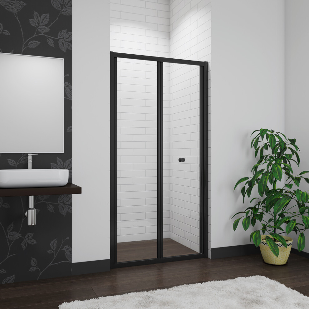 Aica (800Mm) Matt Black Bi Fold Shower Enclosure Shower Door