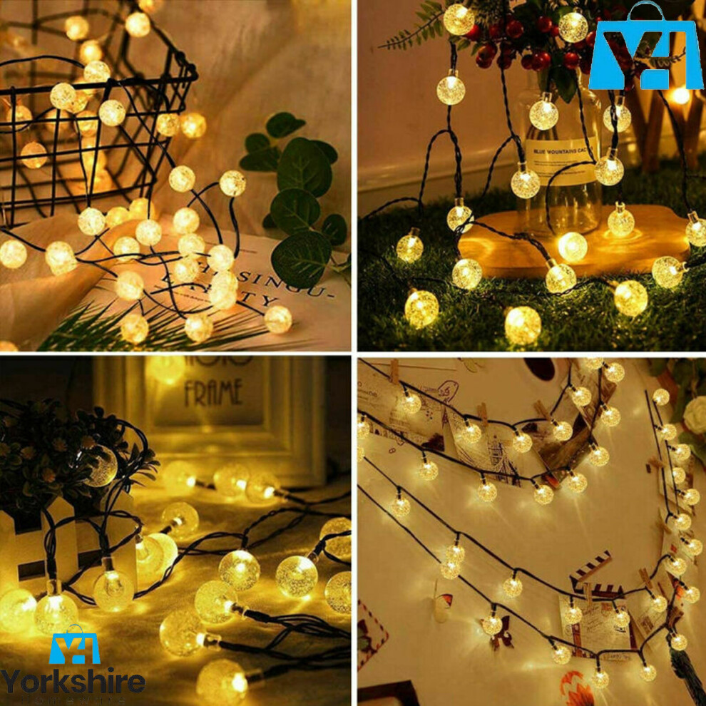 Yorkshire Homeware Ltd (10M Crystal Ball Warm Light) 50 Led Retro Bulb Ball Solar Outdoor Garden Lawn Path String Fairy Lamps White/Light
