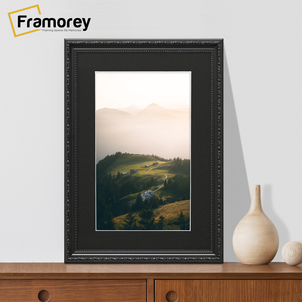 (9x6" Pic (12x10" Frame)) Shabby Chic Black Photo Frames Wall Art Picture Frame Handmade Poster Frame Home Decor Frames With Black Mount-image-OPC-P97FVZJ-NEW