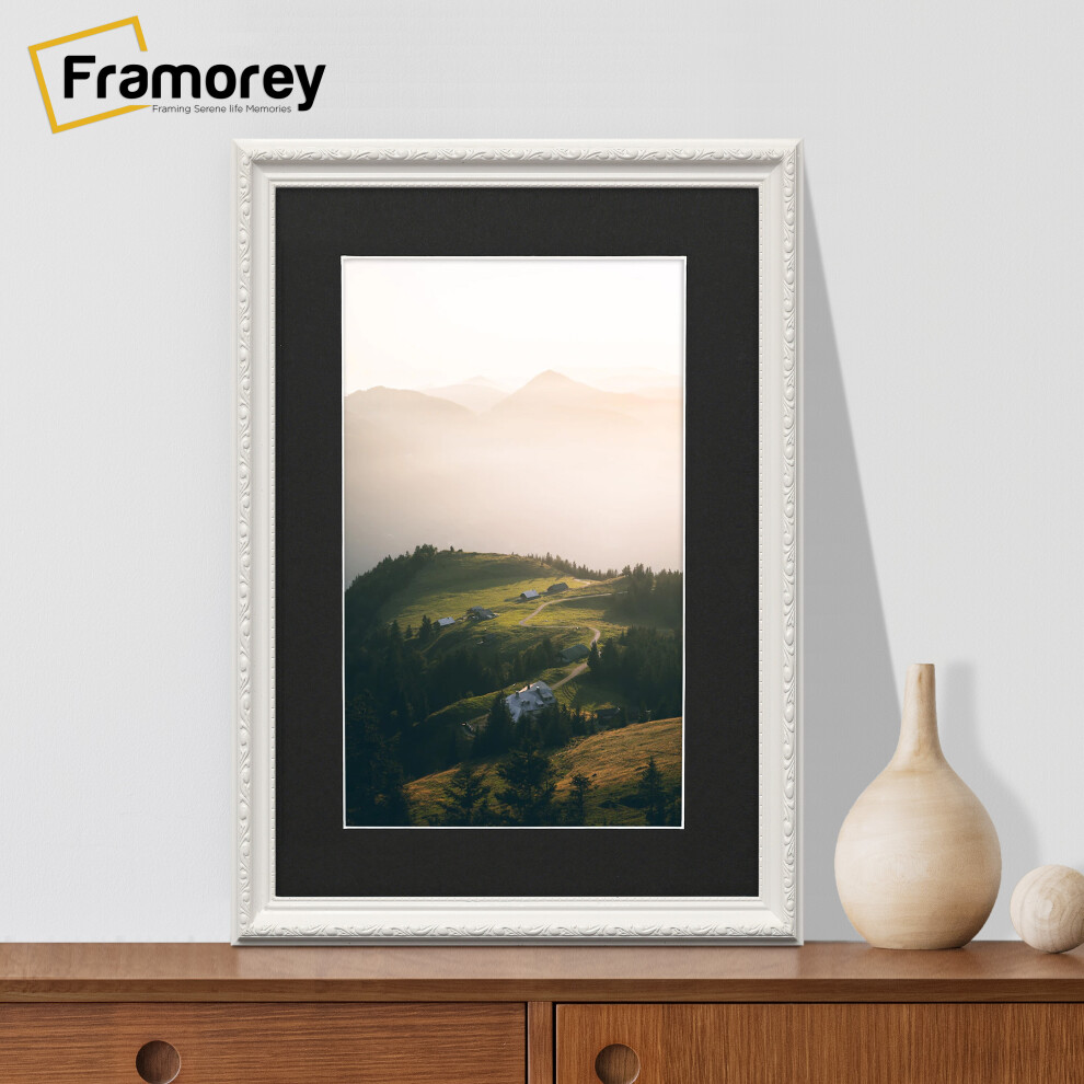 (10x8" Pic (12x10" Frame)) Shabby Chic White Photo Frames Wall Art Picture Frame Handmade Poster Frame Home Decor Frames With Black Mount-image-OPC-P97FVXP-NEW