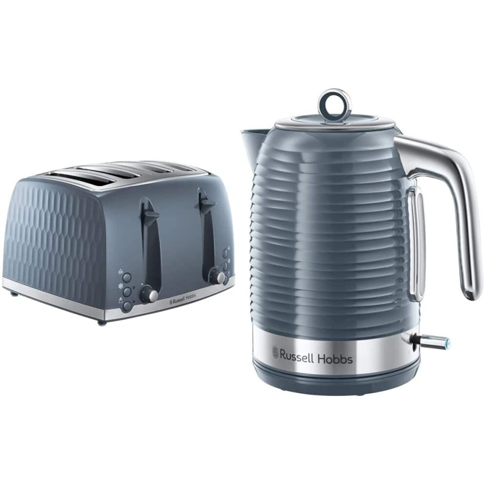 Russell Hobbs 26073 4 Slice Toaster , Grey & 24363 Inspire Electric Kettle,Grey, 3000 W - UK Stock