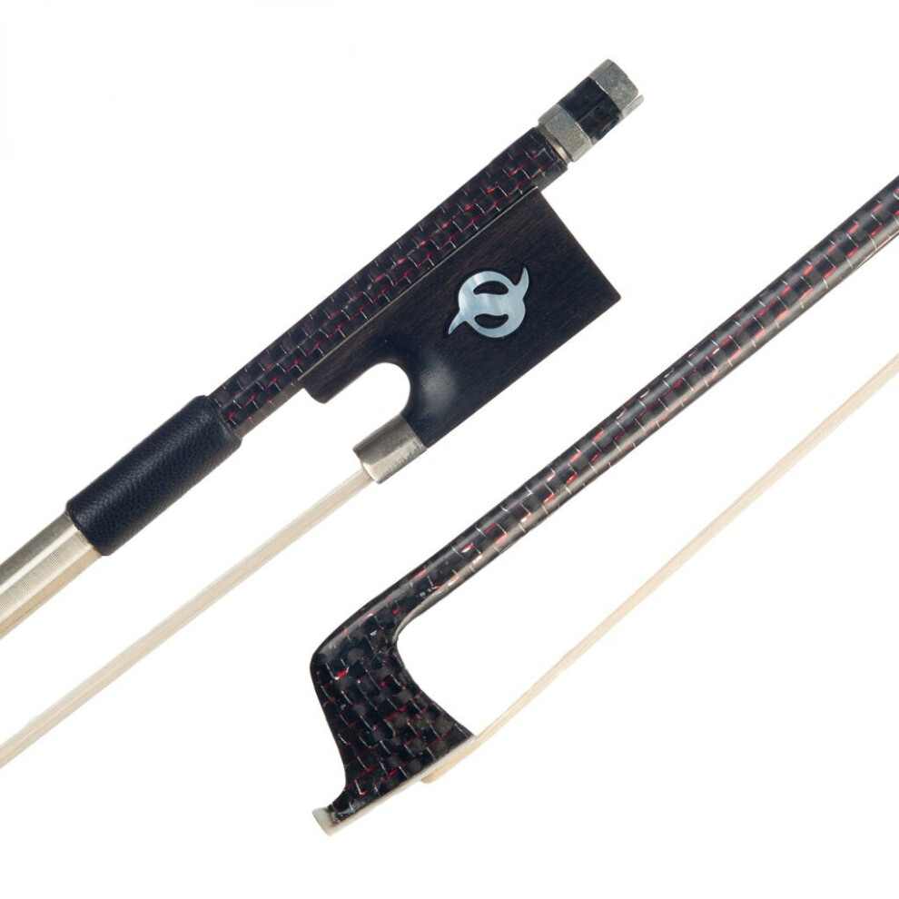 Master 4/4 Violin/Fiddle Bow Red Silk Braided Carbon Fiber Bow Round Stick Silver Wire Winding Sheep Skin Grip Ebony Frog