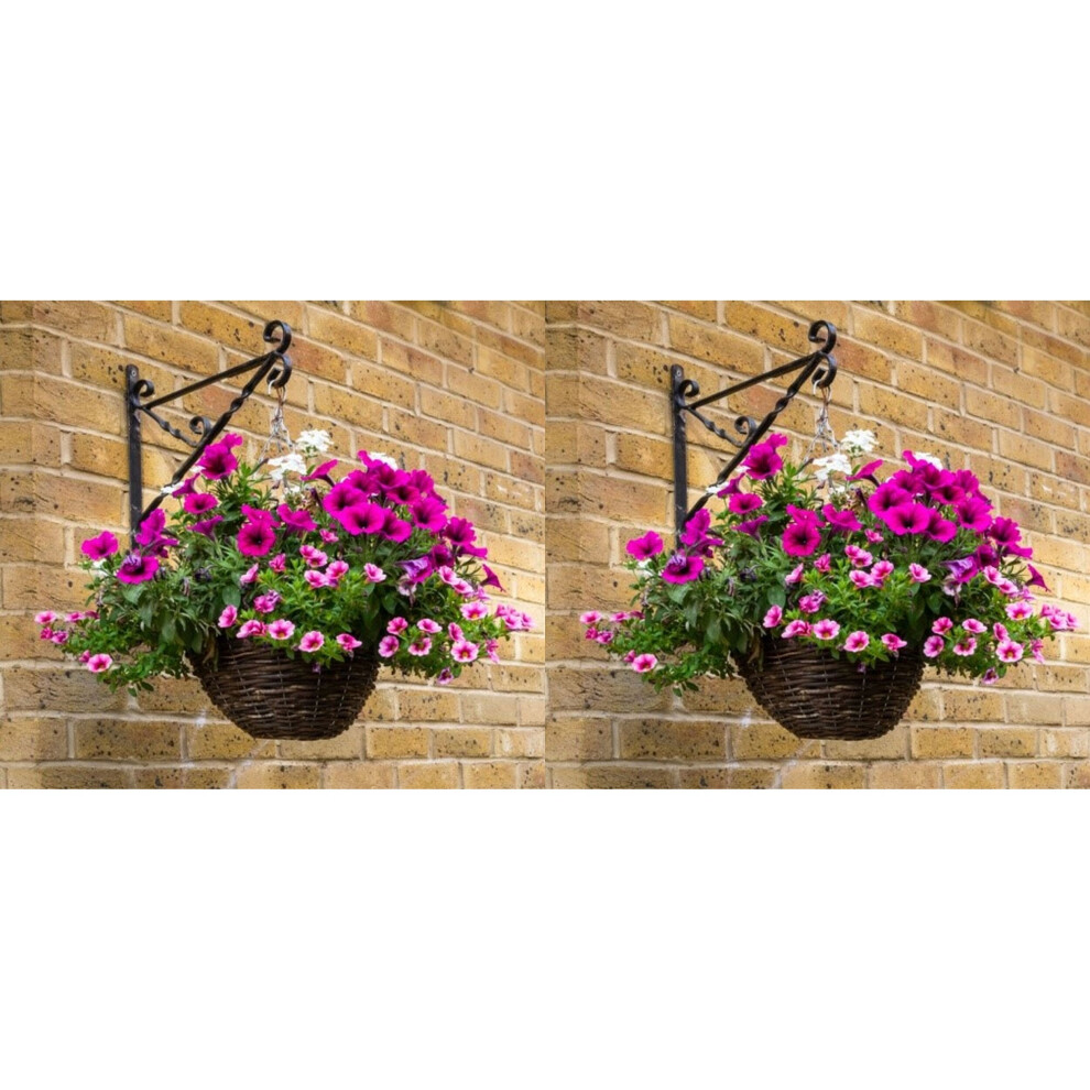2 x 14 inch Hanging Baskets Natural Woven Willow With Liner and Chain