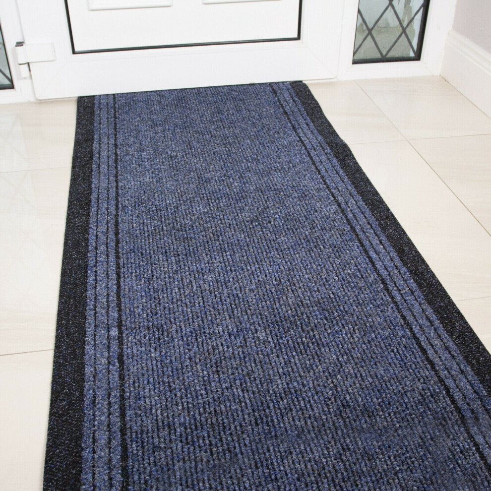 (Blue, 67cm X 152cm (5')) Very Long Hallway Rug Heavy Duty Runner ANY Length