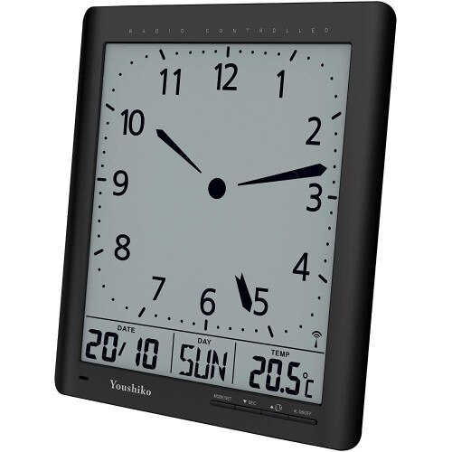 Radio Control Large LCD  Digital Analog  Style Wall Clock ( Black ) 1
