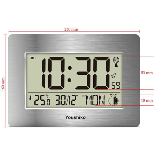 Radio Controlled LCD Wall Mountable and Desk Clock ( Silver ) 2