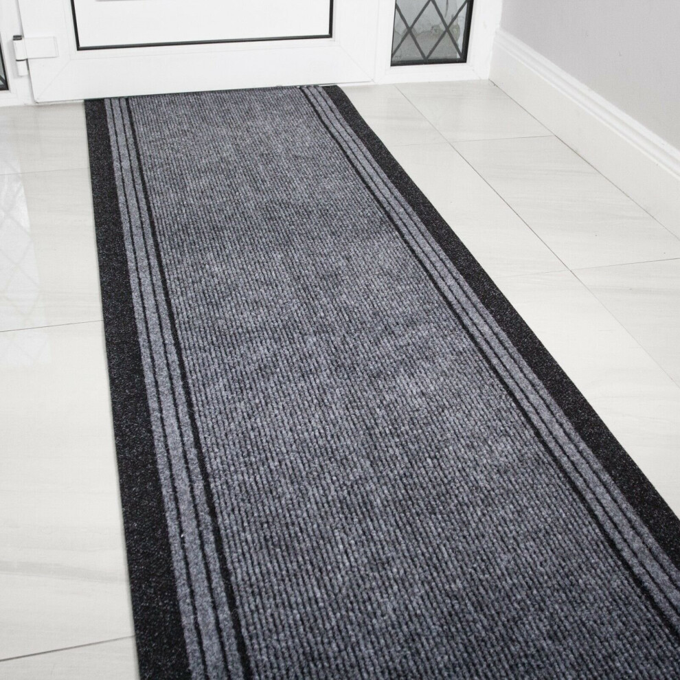 (Grey, 67cm x 335cm (11')) Very Long Hallway Rug Heavy Duty Runner ANY Length