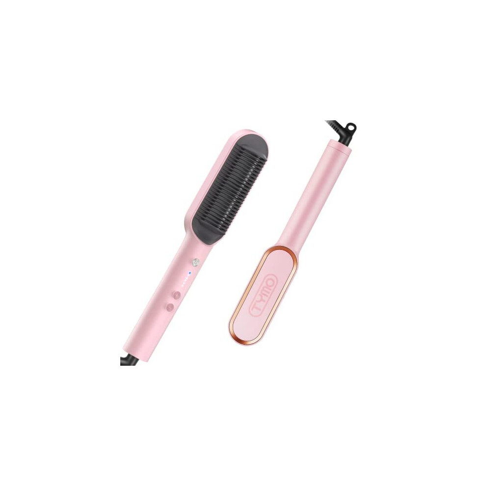 Tymo Pink Ring Hair Straightener Brush Hair Straightening Iron With Built-In Comb, 20S Fast Heating & 5 Temp Settings & Anti-Scald, Perfect For