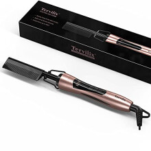 Teviiix Tempera Electric Hot Comb for Wigs, Afro Hair & Beard - Anti-Scald with Keratin & Argan Oil Infused Teeth, 210C, Dual Voltage, Auto Shut-Off