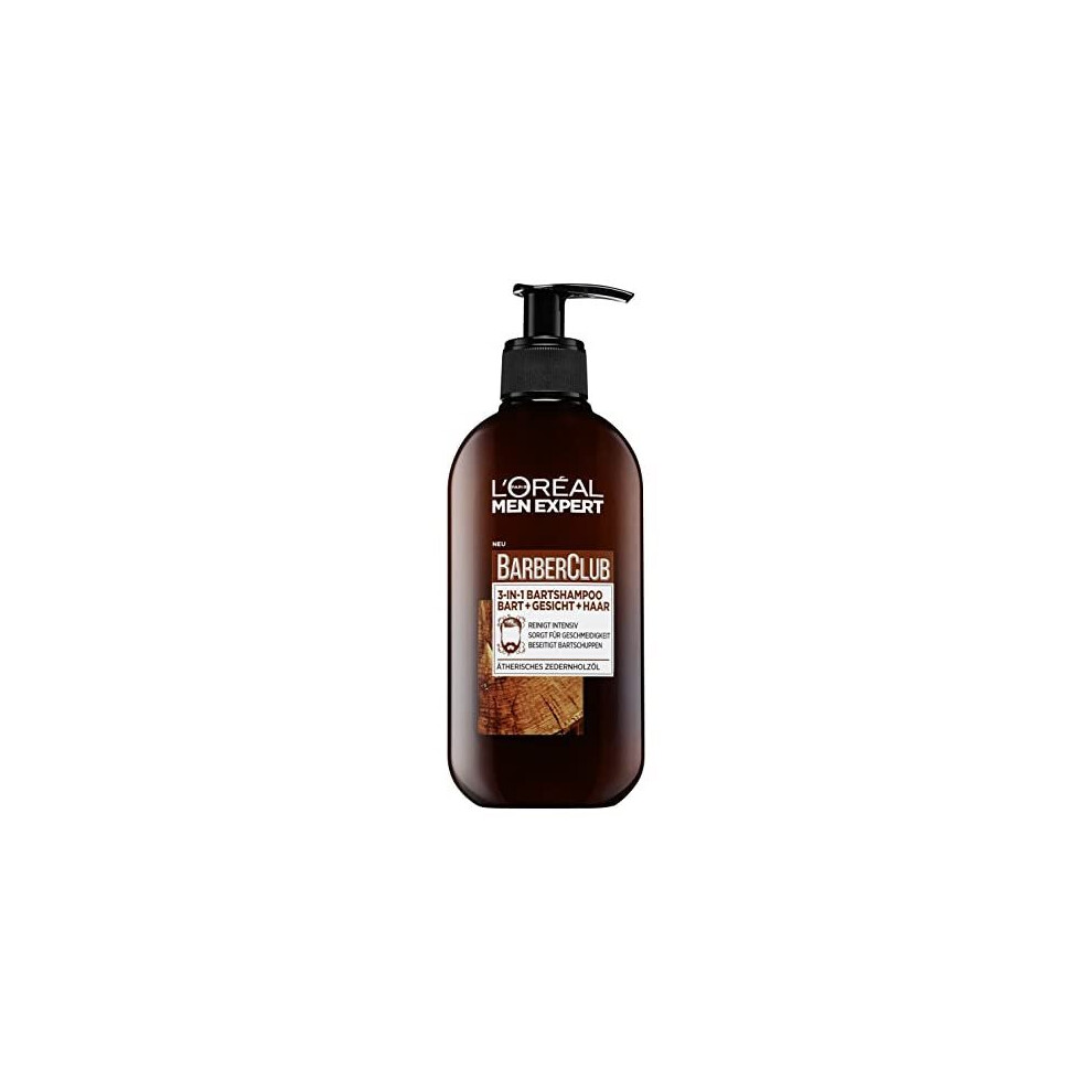 L'Oréal Men Expert Barber Club 3-in-1 Beard Shampoo, Daily Beard Care Cleans Gentle Disinfected Beard and Hair Removes Bartschuppen (200 ML)