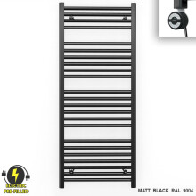 (550 x 1200 (BTU: 2019), With MOA Thermostatic Element) 550mm Wide Black Electric Towel Rail With Thermostatic Element