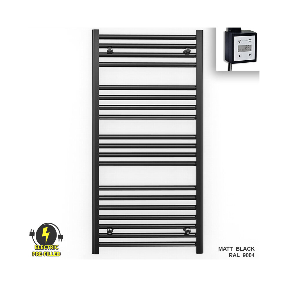 (500 X 1000 (Btu: 1669), With Ktx3 Thermostatic Element + Timer) 500Mm Wide Black Electric Towel Rail With Thermostatic Element 5056616508534
