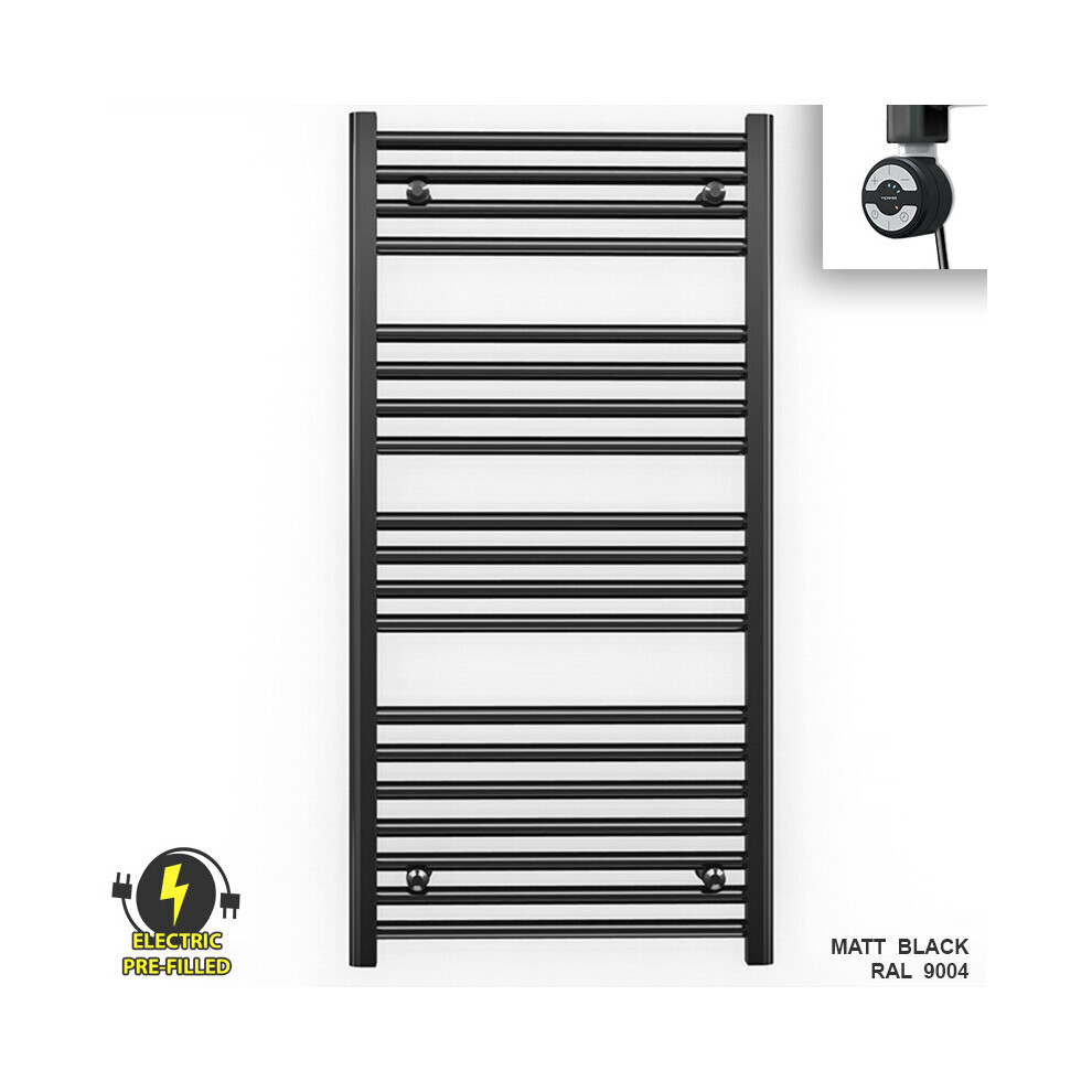 (500 X 1000 (Btu: 1669), With Moa Thermostatic Element) 500Mm Wide Black Electric Towel Rail With Thermostatic Element 5056616508459