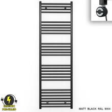 (500 x 1600 (BTU: 2520), With MOA Thermostatic Element) 500mm Wide Black Electric Towel Rail With Thermostatic Element