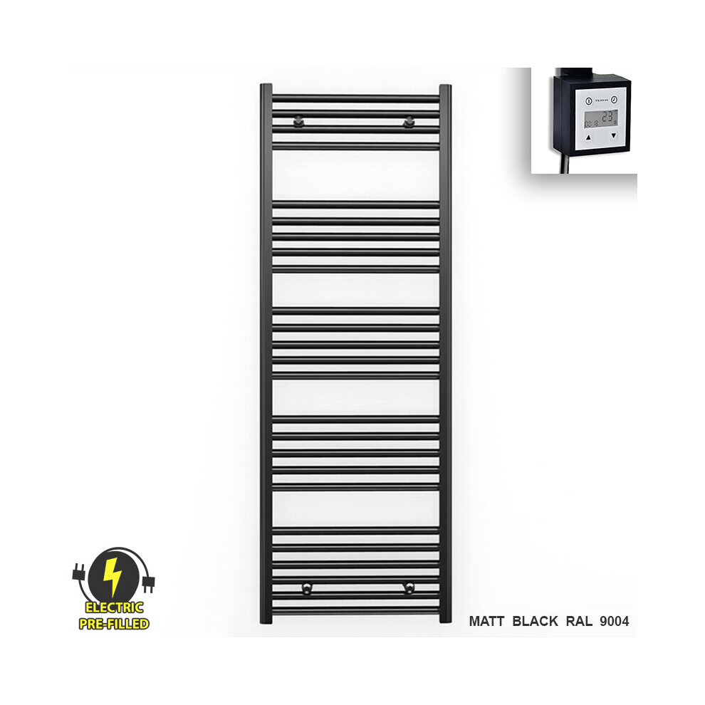 (550 X 1400 (Btu: 2394), With Ktx3 Thermostatic Element + Timer) 550Mm Wide Black Electric Towel Rail With Thermostatic Element 5056616508794