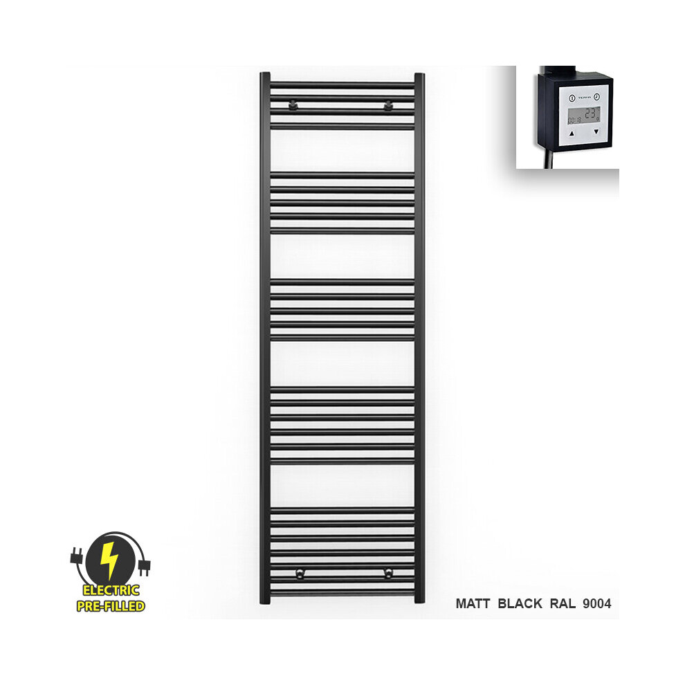 (500 X 1600 (Btu: 2520), With Ktx3 Thermostatic Element + Timer) 500Mm Wide Black Electric Towel Rail With Thermostatic Element 5056616508565