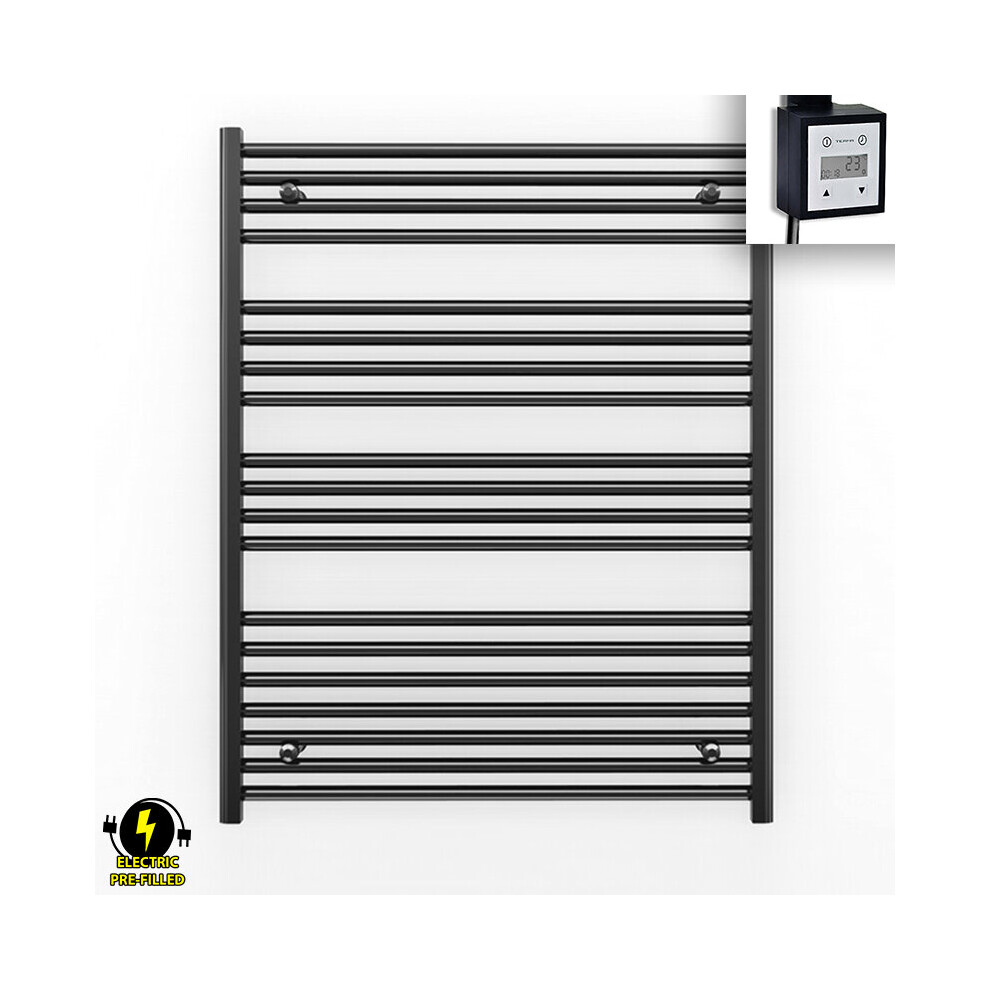 (800X900 (Btu: 2254), With Ktx3 Thermostatic Element + Timer) 800Mm Wide Black Electric Towel Rail With Thermostatic Element 5056616509449
