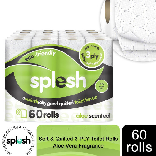 Cusheen Splesh Soft & Quilted Toilet Roll Aloe Vera, 60 Rolls