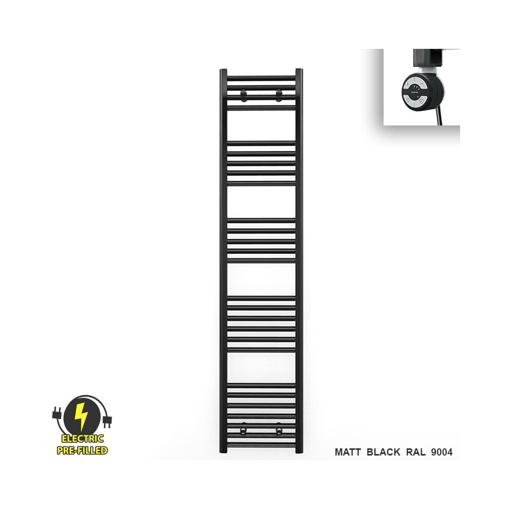(400 X 1600 (Btu: 2243), With Moa Thermostatic Element) 400Mm Wide Black Electric Towel Rail With Thermostatic Element 5056616507902