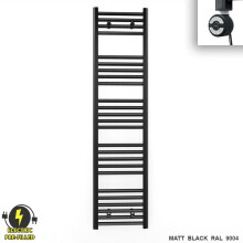 (400 x 1400 (BTU: 2009), With MOA Thermostatic Element) 400mm Wide Black Electric Towel Rail With Thermostatic Element