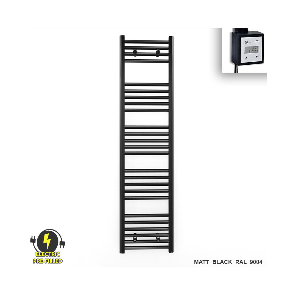 (400 X 1400 (Btu: 2009), With Ktx3 Thermostatic Element + Timer) 400Mm Wide Black Electric Towel Rail With Thermostatic Element 5056616507995
