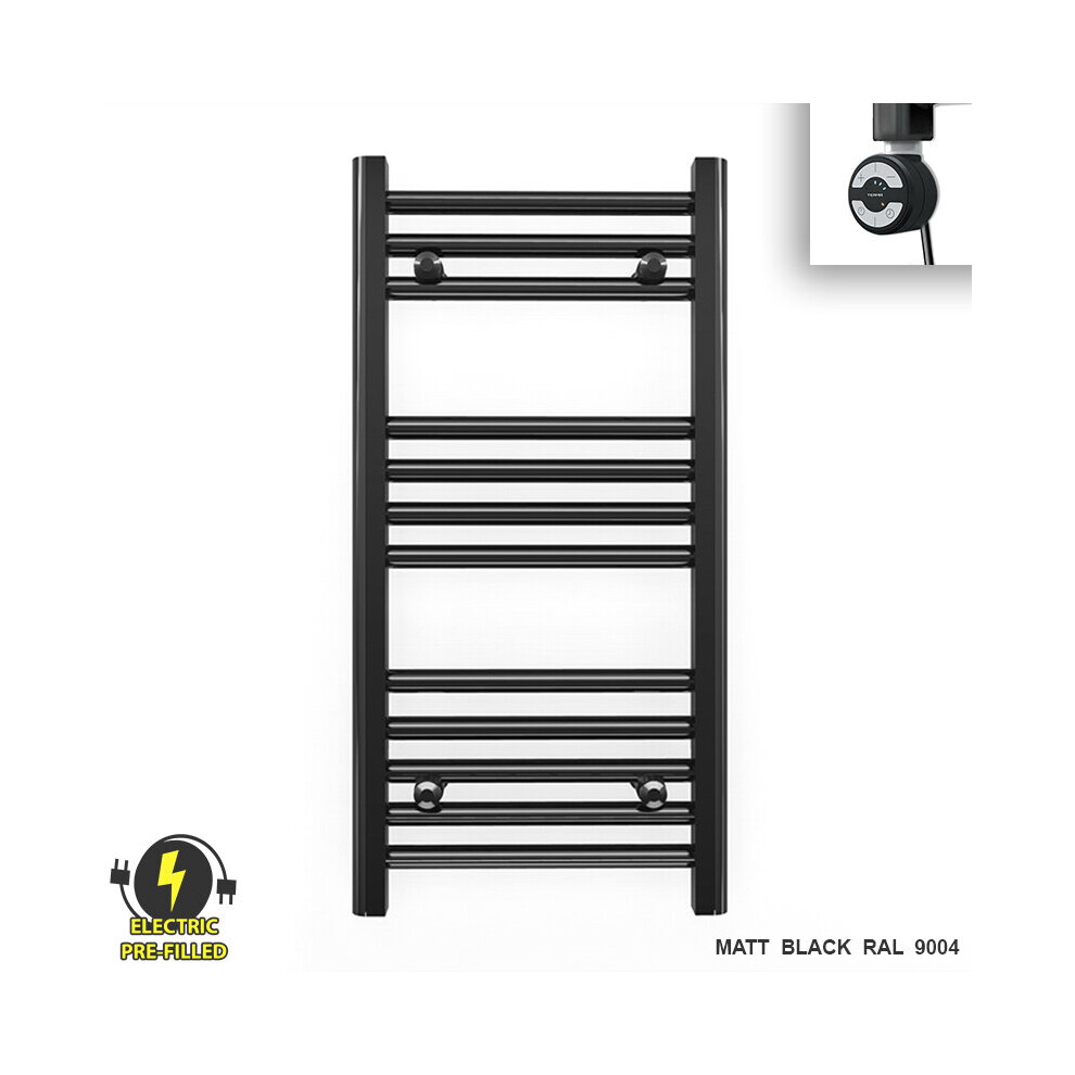 (300 X 700 (Btu: 865), With Moa Thermostatic Element) 300Mm Wide Black Electric Towel Rail With Thermostatic Element 5056616507216