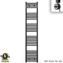 (300 x 1700 (BTU: 2120), With MOA Thermostatic Element) 300mm Wide Black Electric Towel Rail With Thermostatic Element