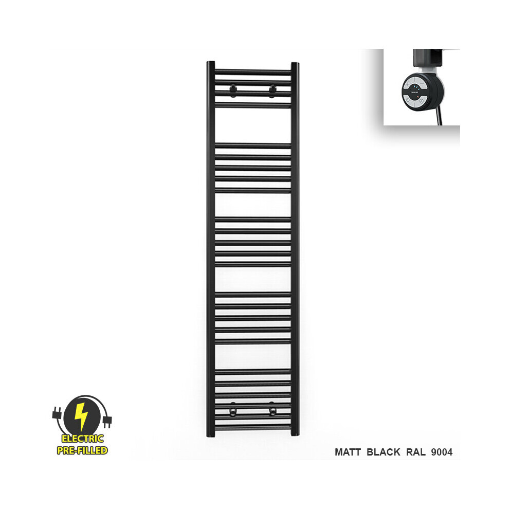 (300 X 1400 (Btu: 1753), With Moa Thermostatic Element) 300Mm Wide Black Electric Towel Rail With Thermostatic Element 5056616507261