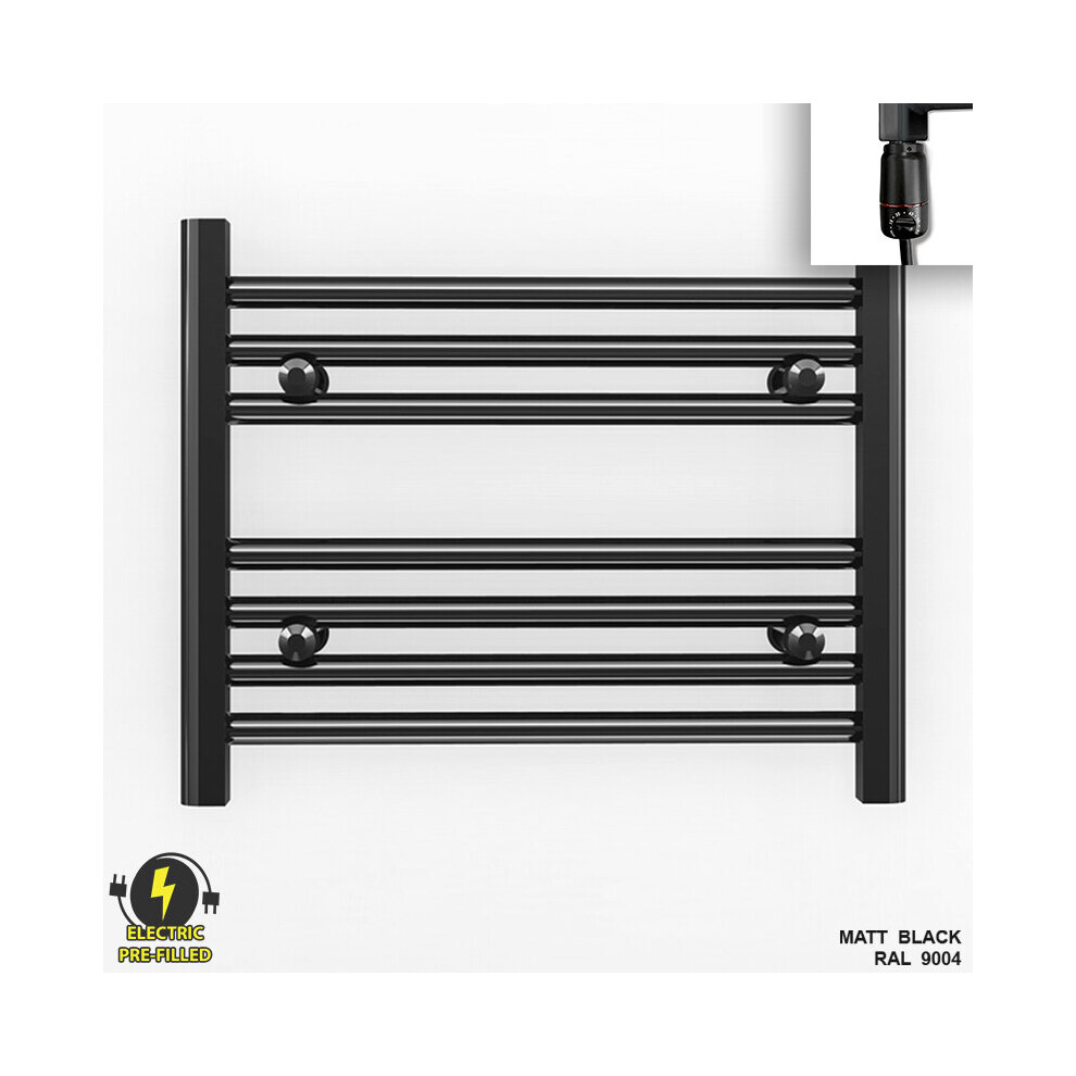 (600 X 400 (Btu: 713), With Gt Thermostatic Element) 600Mm Wide Black Electric Towel Rail With Thermostatic Element 5056616508817