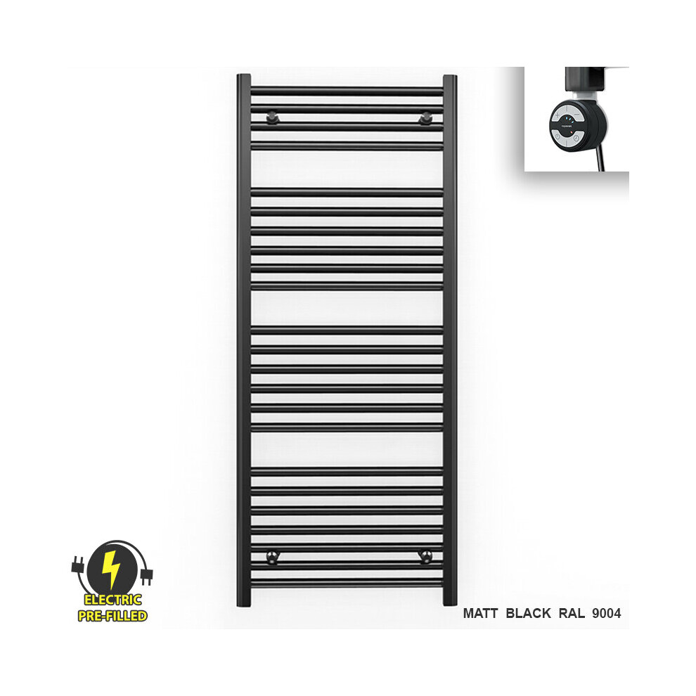 (600 X 1200 (Btu: 2247), With Moa Thermostatic Element) 600Mm Wide Black Electric Towel Rail With Thermostatic Element 5056616508961