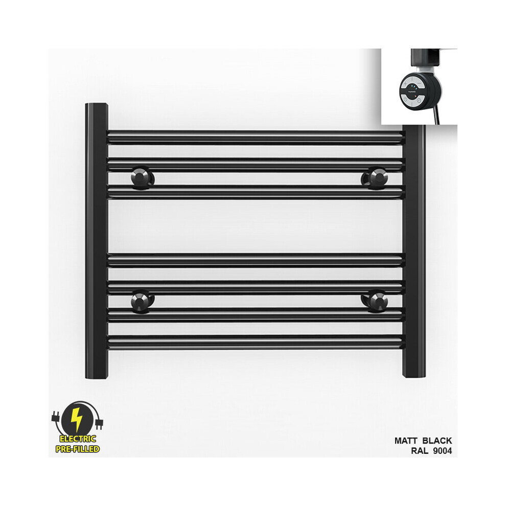 (600 X 400 (Btu: 713), With Moa Thermostatic Element) 600Mm Wide Black Electric Towel Rail With Thermostatic Element 5056616508909