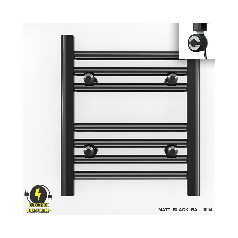 (350 X 400 (Btu: 533), With Moa Thermostatic Element) 350Mm Wide Black Electric Towel Rail With Thermostatic Element 5056616507513