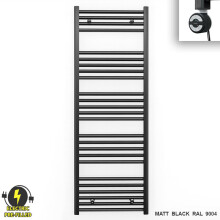(600 x 1400 (BTU: 2522), With MOA Thermostatic Element) 600mm Wide Black Electric Towel Rail With Thermostatic Element
