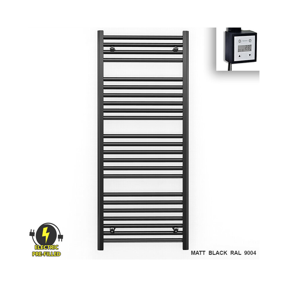 (600 X 1200 (Btu: 2247), With Ktx3 Thermostatic Element + Timer) 600Mm Wide Black Electric Towel Rail With Thermostatic Element 5056616509050