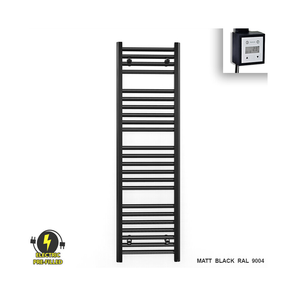 (450 X 1200 (Btu: 1893), With Ktx3 Thermostatic Element + Timer) 450Mm Wide Black Electric Towel Rail With Thermostatic Element 5056616508282