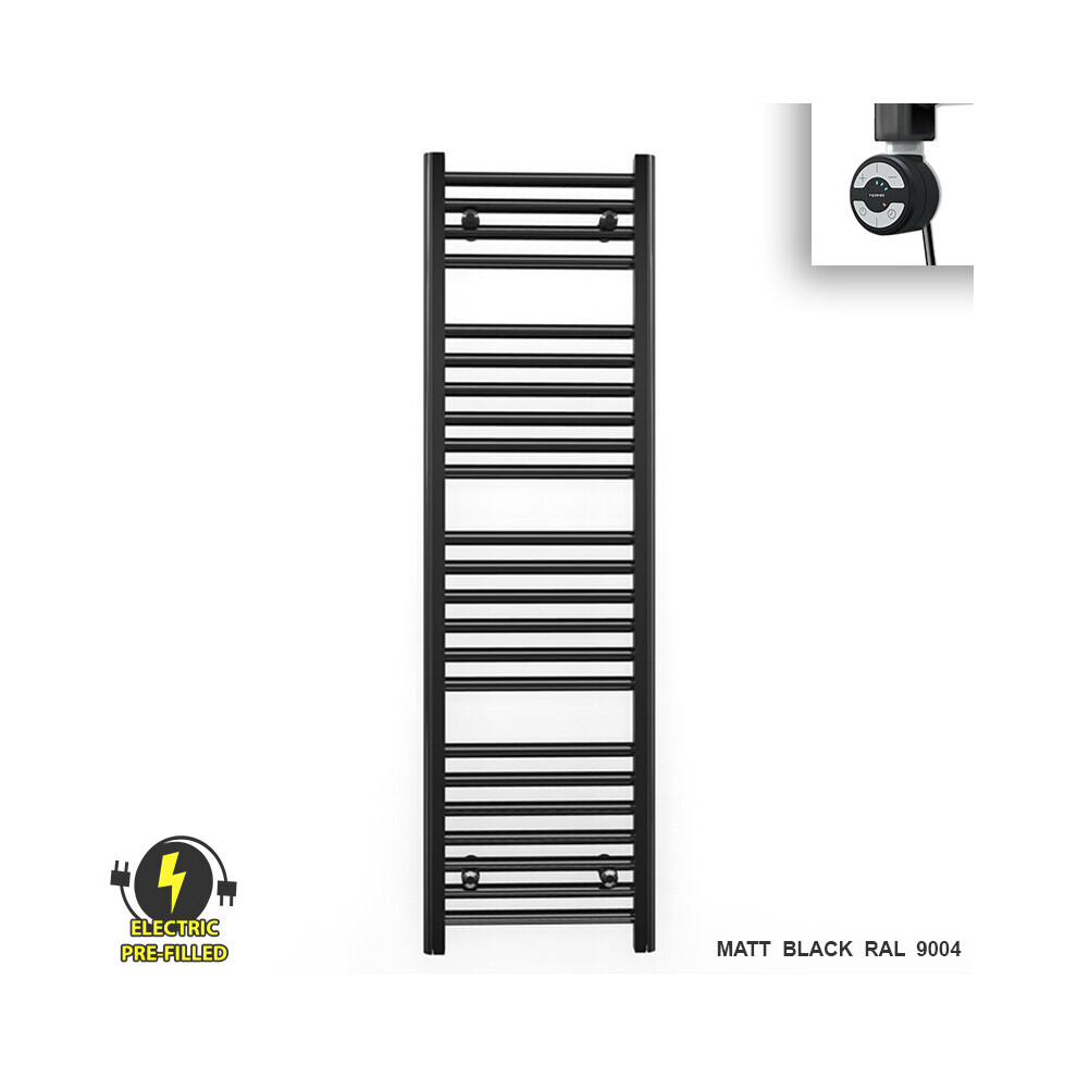 (450 X 1200 (Btu: 1893), With Moa Thermostatic Element) 450Mm Wide Black Electric Towel Rail With Thermostatic Element 5056616508183