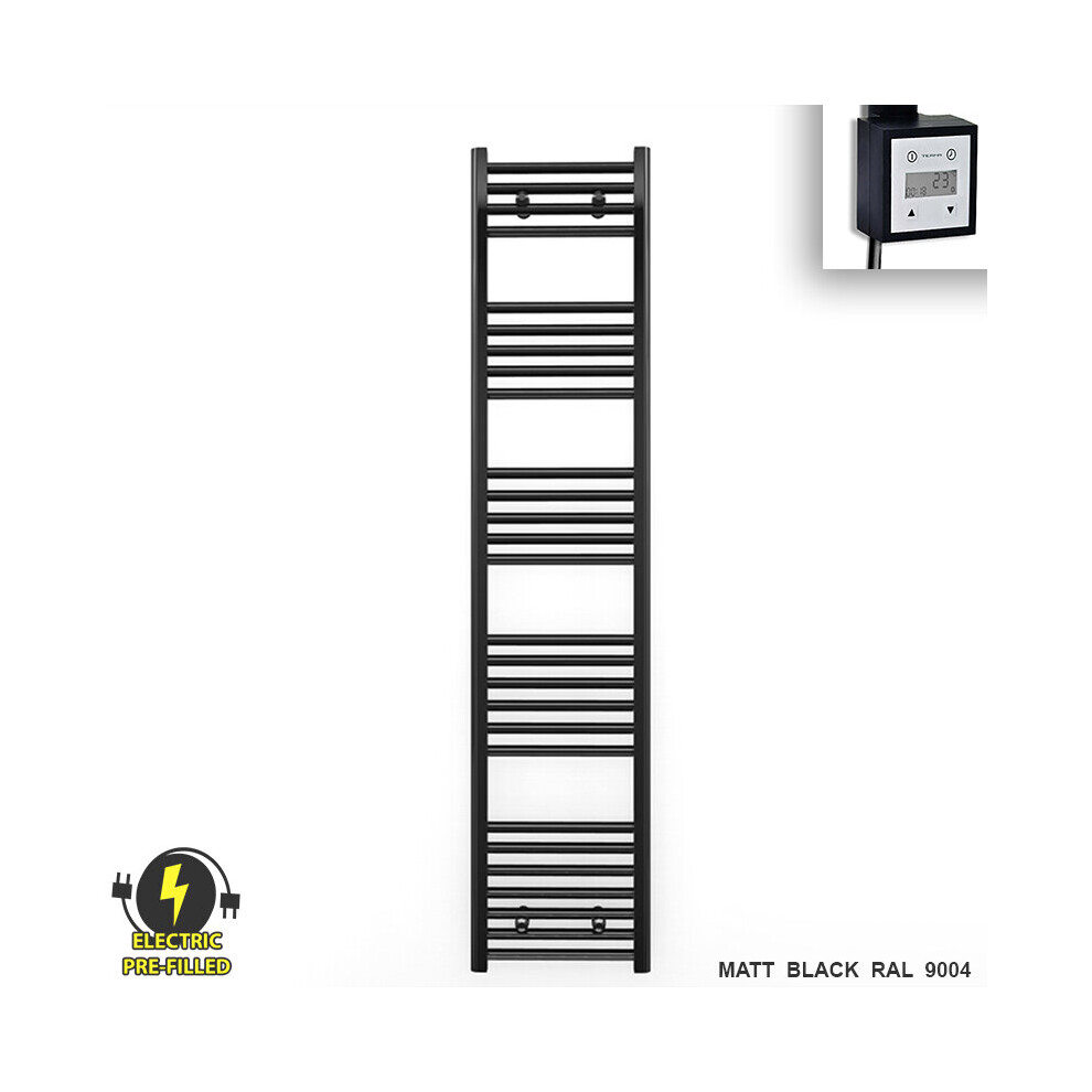 (450 X 1600 (Btu: 2382), With Ktx3 Thermostatic Element + Timer) 450Mm Wide Black Electric Towel Rail With Thermostatic Element 5056616508305