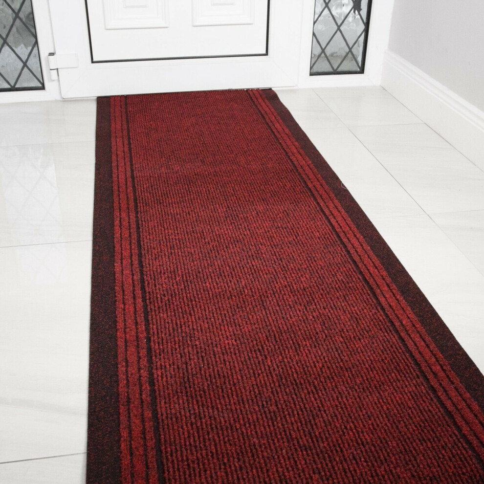 (Red, 67cm x 457cm (15')) Very Long Hallway Rug Heavy Duty Runner ANY Length