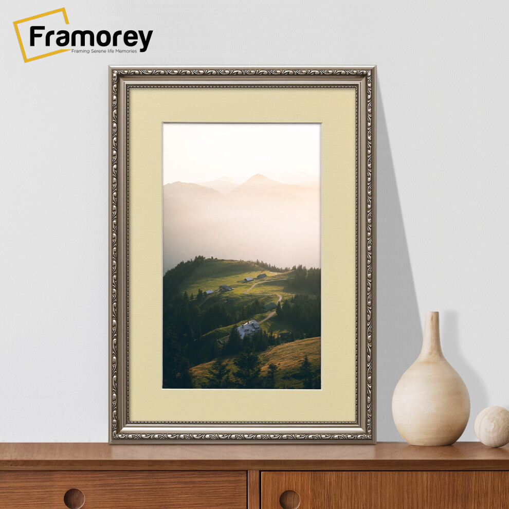 (9x7" Pic (12x10" Frame)) Shabby Chic Gun Metal Photo Frames Wall Art Picture Frame Handmade Poster Frame Home Decor Frames With Ivory Mount-image-OPC-P97FVNR-NEW