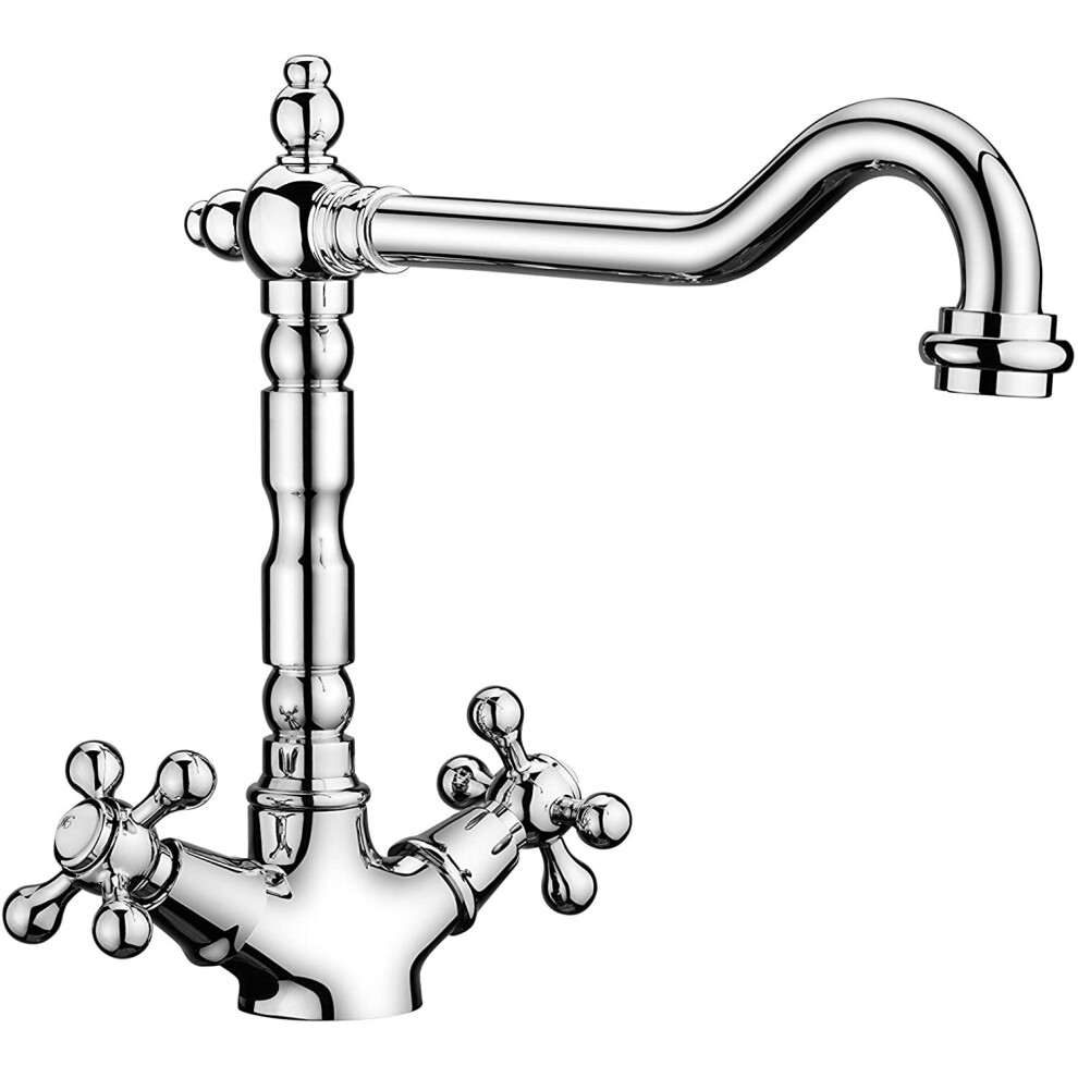 Chrome Traditional Kitchen Mono Sink Mixer Tap Cross Handle French Classic