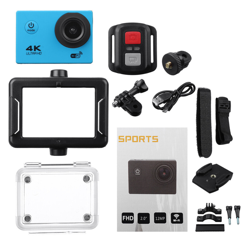 (Blue) Action Camera 4K @30Fps Ultra Hd 16Mp Wifi Camcorder Wireless Cam Ipx8 Waterproof Underwater Remote Blue 6112211897790