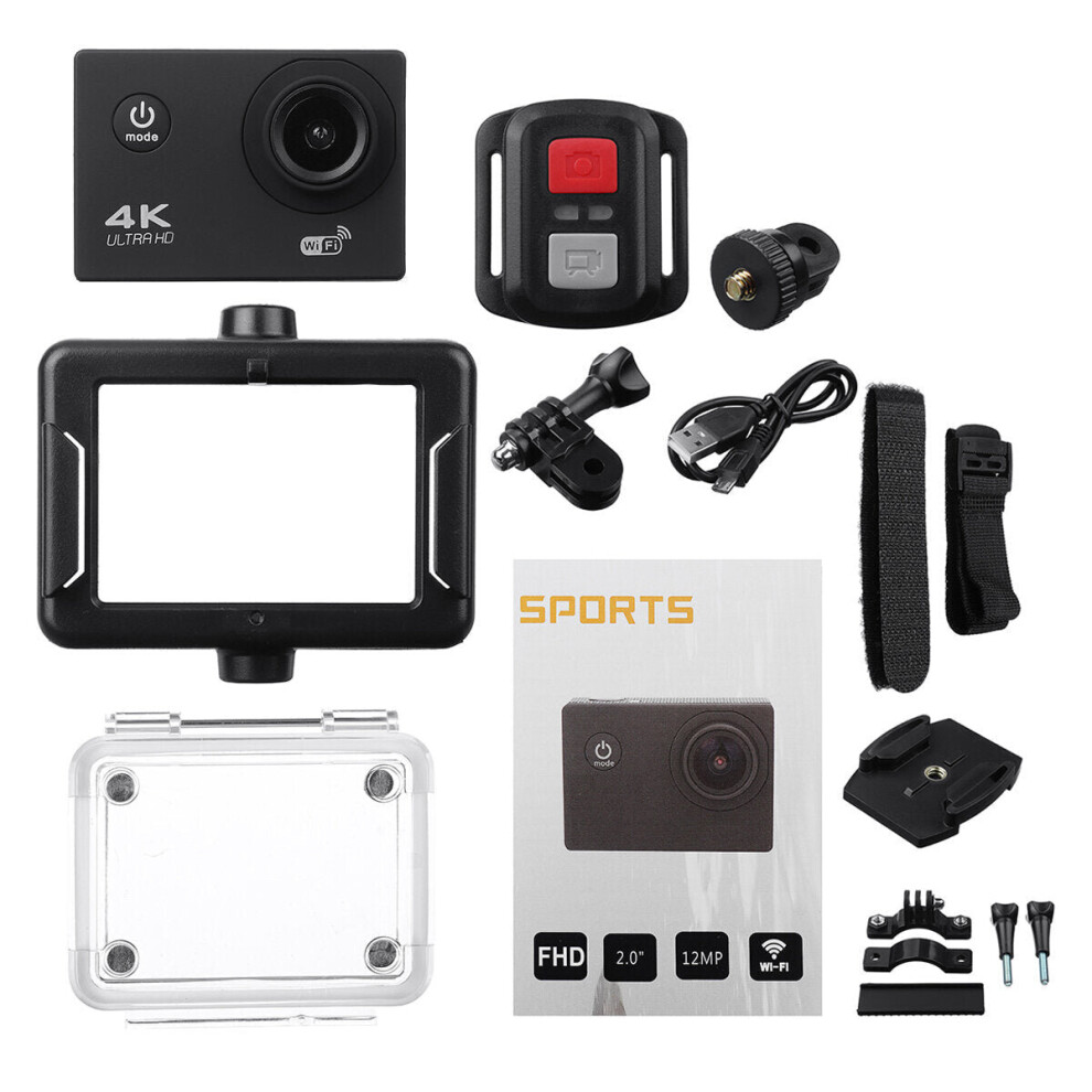 (Black) Action Camera 4K @30Fps Ultra Hd 16Mp Wifi Camcorder Wireless Cam Ipx8 Waterproof Underwater Remote Black 6112211897783
