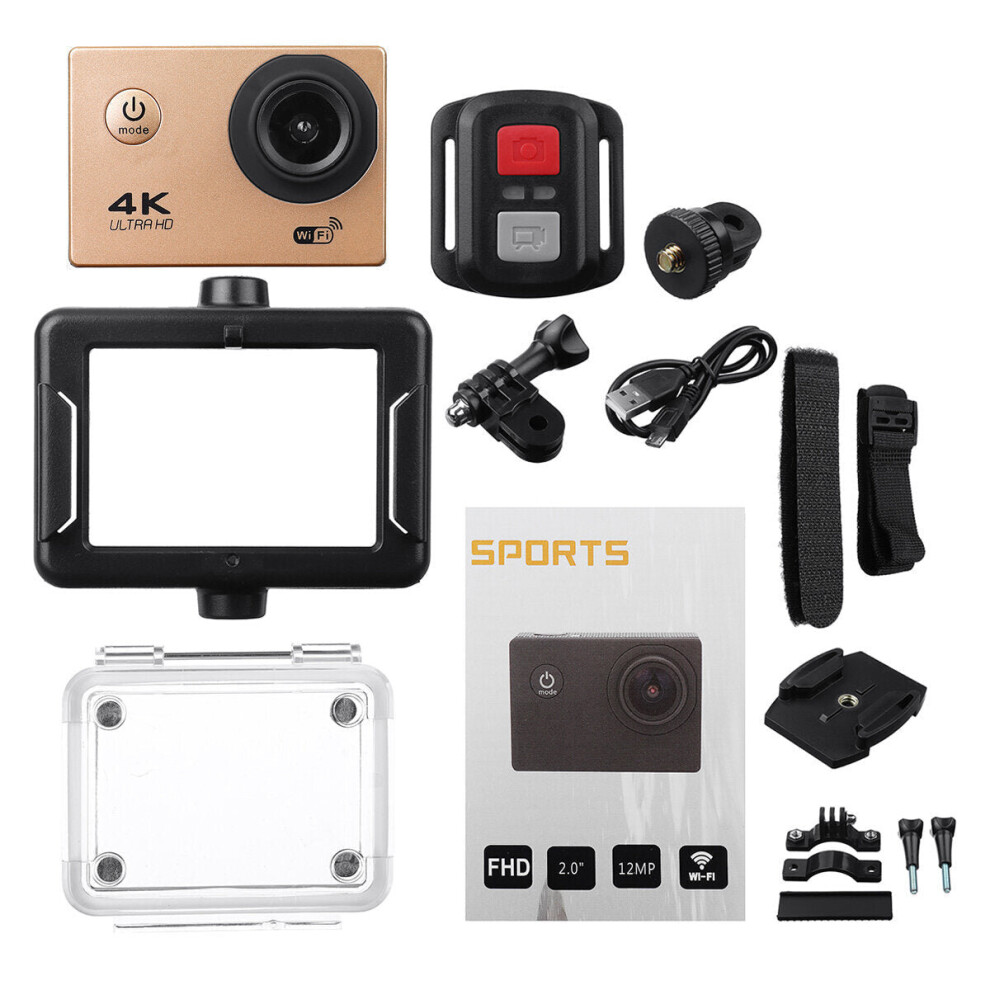 (Gold) Action Camera 4K @30Fps Ultra Hd 16Mp Wifi Camcorder Wireless Cam Ipx8 Waterproof Underwater Remote Gold 6112211897837