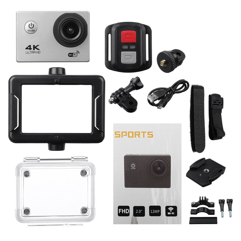 ( Gray) Action Camera 4K @30Fps Ultra Hd 16Mp Wifi Camcorder Wireless Cam Ipx8 Waterproof Underwater Remote Silver/Gray 6112211897844