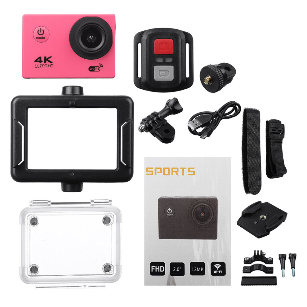 (Red) Action Camera 4K @30fps Ultra HD 16MP WiFi Camcorder Wireless Cam IPX8 Waterproof Underwater Remote