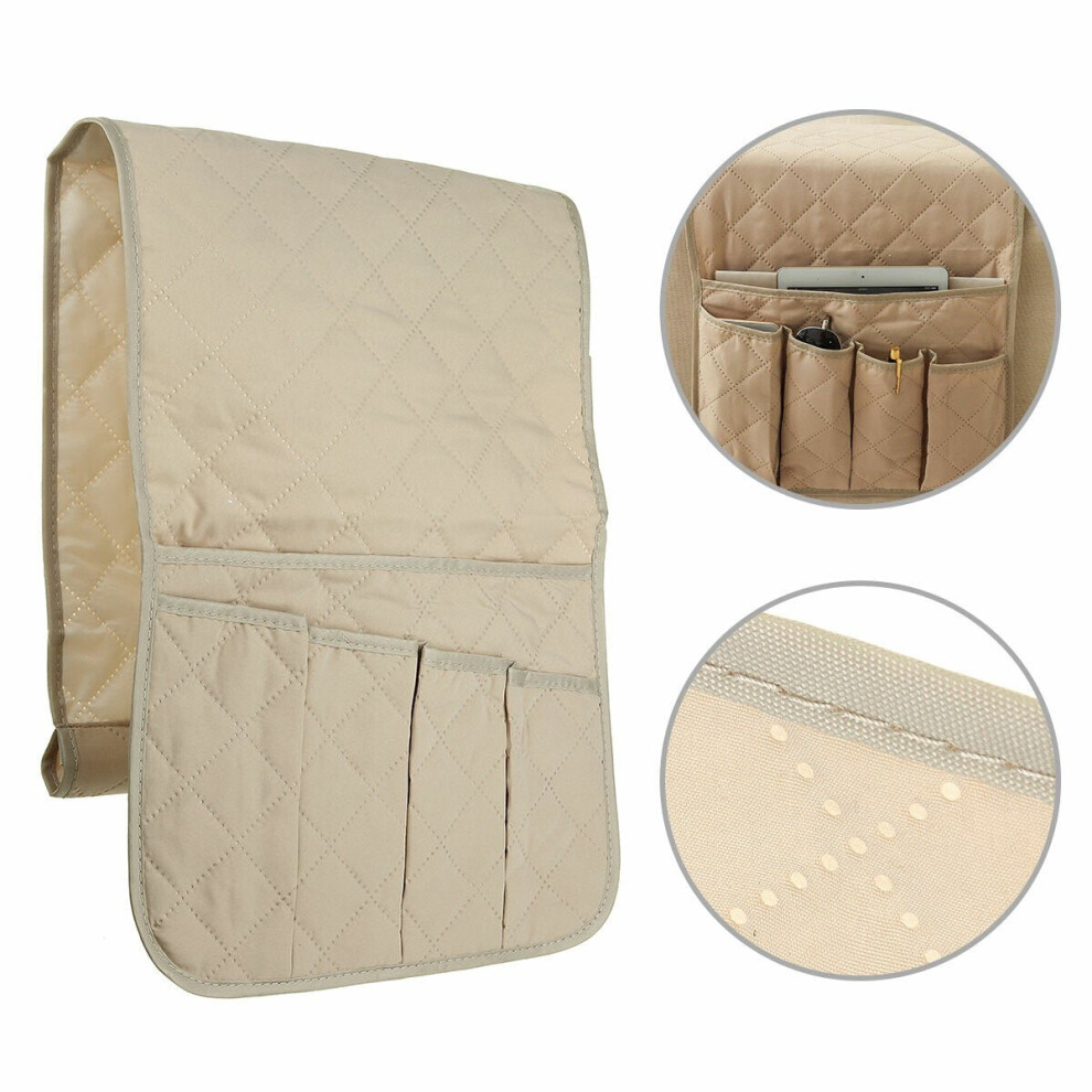 (Khaki) Sofa Couch Desktop Armrest Organizer TV Remote Control Holder Storage Bag Pouch Pocket