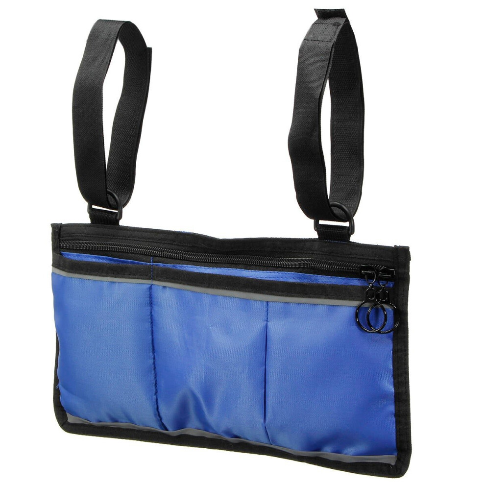 Greenzech Black (Blue) Wheelchair Side Bag Armrest Pouch Organizer Bag Phone Pocket Walker Scooter Tool Bag