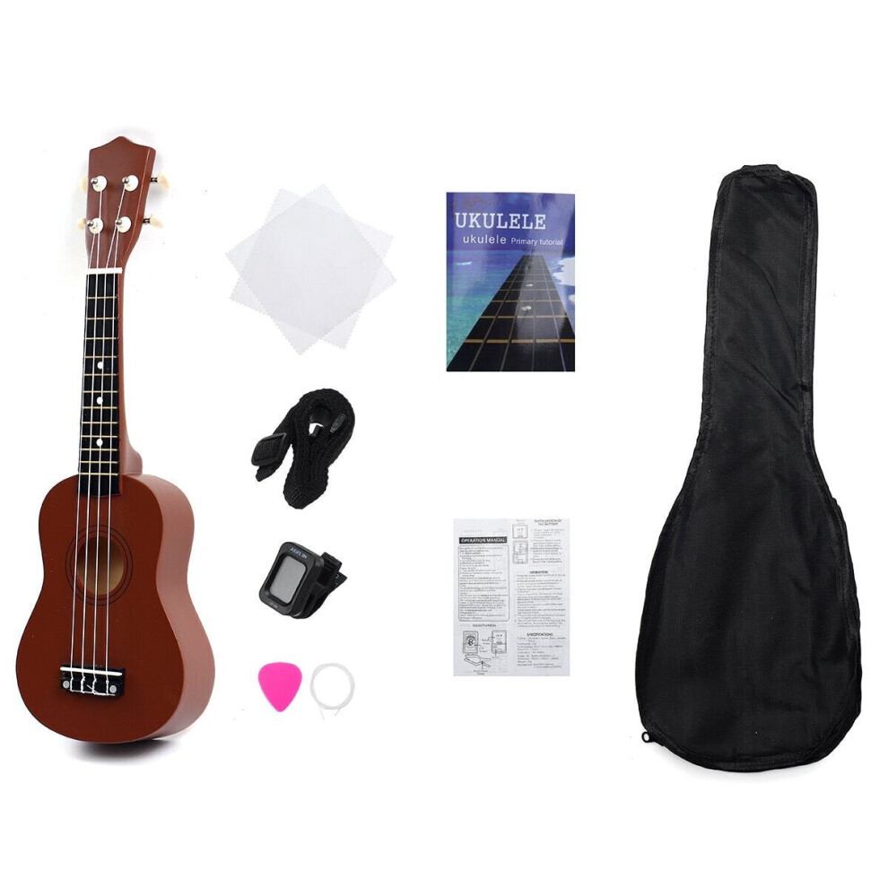 (Red) 21 Inch 4 Strings Wood Hawaii Ukulele Musical Instrument with Gig Bag Strings Tuner Strap