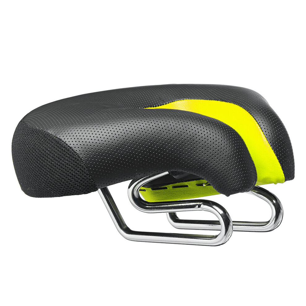 (Green) Bicycle Noseless Saddle Wide Large Soft PVC PU Pad
